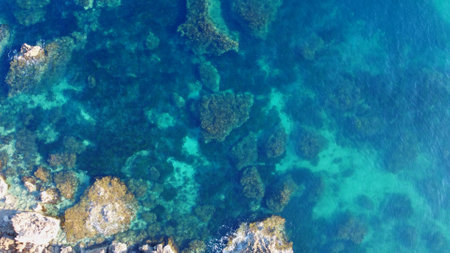 Rocky beach and sapphire sea water on the Maltese island, mediterranean sea, Ghajn Tuffieha bay , Malta. High quality photoの写真素材