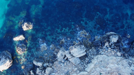 Rocky beach and sapphire sea water on the Maltese island, mediterranean sea, Ghajn Tuffieha bay , Malta. High quality photoの写真素材