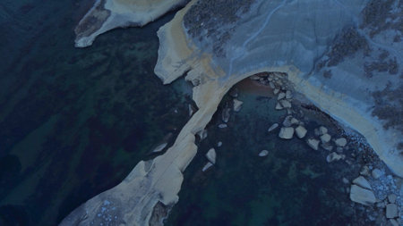 Snorkeling point between Qarraba Bay and TaBabu Cove, Ghajn Tuffieha, Mgar, Malta. Aerial view of...