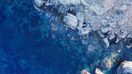 Rocky beach and sapphire sea water on the Maltese island, mediterranean sea, Ghajn Tuffieha bay , Malta. High quality photoの写真素材
