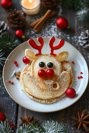 reindeer pancakes. Christmas dessert ideas. High quality photoの素材