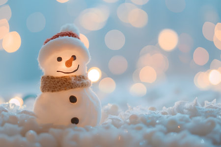 snowman with bokeh in the back. Cute children winter background. High quality photoの素材