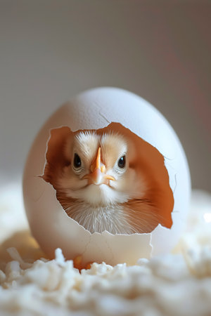 Adorable Chick Emerging From Eggshell in Close-Up. High quality photoの素材