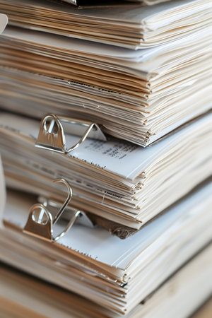 Pile of office files, hole punch close up. High quality photoの素材
