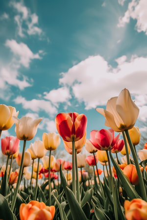 Low angle field or tullips. High quality photoの素材
