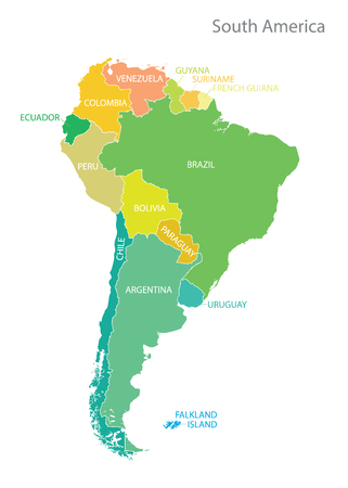 South america map with names, vector.のイラスト素材