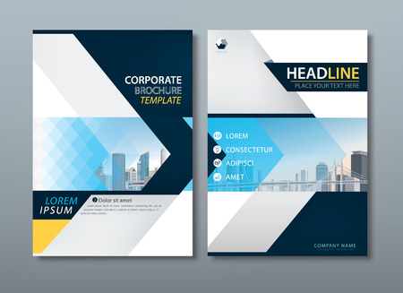 Blue yellow flyer design template vector, Leaflet cover presentation abstract flat background, book cover templates, layout in A4 size.のイラスト素材