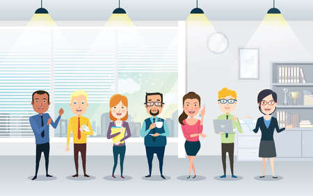 Set of business team. A group of people in the office. Different nationalities and dress styles.のイラスト素材