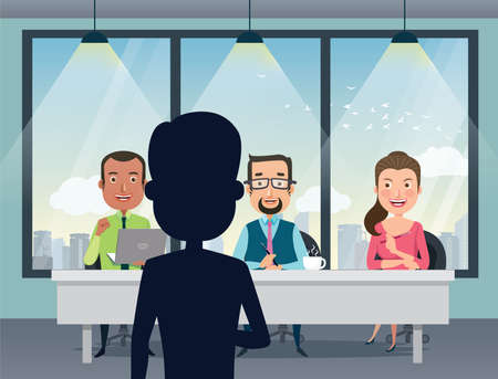 Job Interview with smiling human resource manager, specialists and a boss in office. Talent quest audition.のイラスト素材