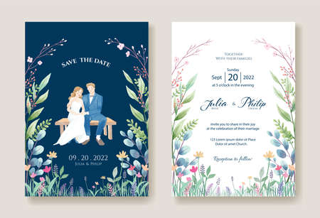 Set of wedding cards, Invitation, save the date template. Bride and groom Pre-wedding image.のイラスト素材