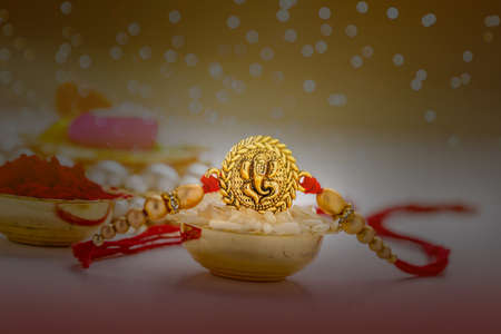 Indian festival Raksha Bandhan , Decorative Rakhi on white backgroundの写真素材