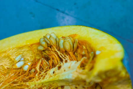 Sliced green ripe Indian pumpkinの写真素材