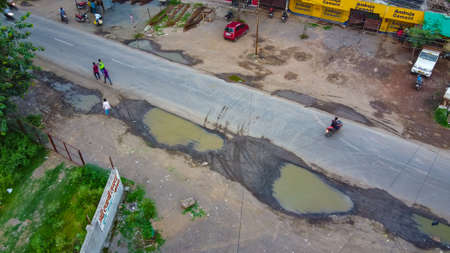 Green fields and road aerial viewの写真素材