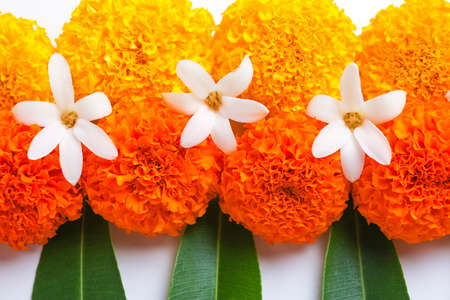 Marigold Flower rangoli Design for Diwali Festival , Indian Festival flower decoration