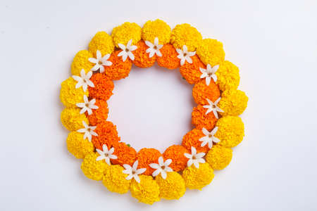 Marigold Flower rangoli Design for Diwali Festival , Indian Festival flower decorationの写真素材