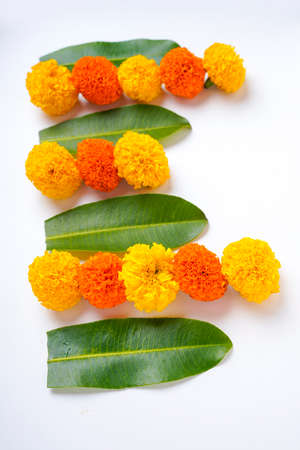 Marigold Flower rangoli Design for Diwali Festival , Indian Festival flower decorationの写真素材