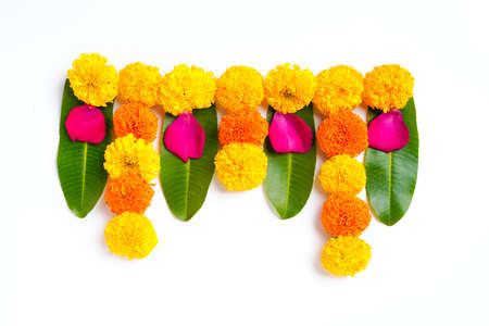 Marigold Flower rangoli Design for Diwali Festival , Indian Festival flower decorationの写真素材