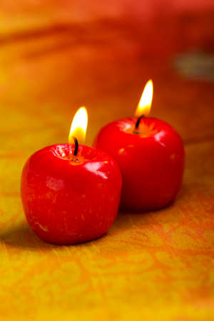 Indian festival Diwali , Glowing apple shape candleの写真素材