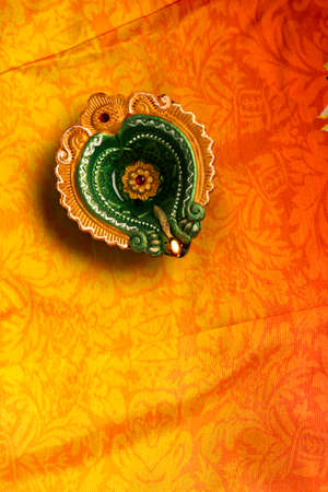 Indian Festival Diwali , oil lamp on dark backgroundの写真素材