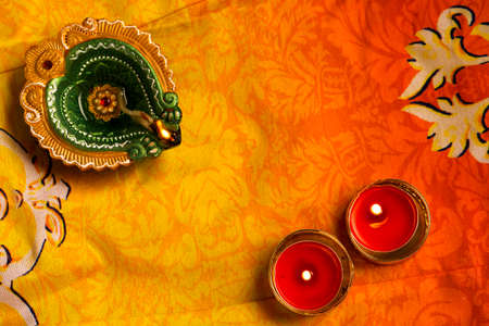 Indian Festival Diwali , oil lamp on dark backgroundの写真素材