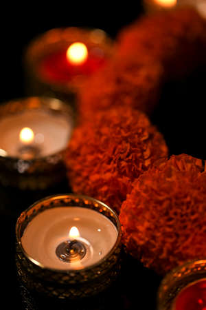 Indian Festival Diwali , oil lamp on dark backgroundの写真素材