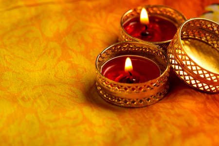 Indian festival diwali , candle on dark backgroundの写真素材