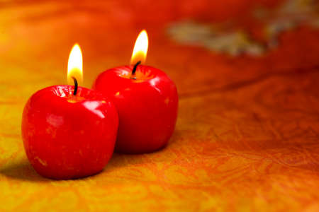 Indian festival Diwali , Glowing apple shape candleの写真素材