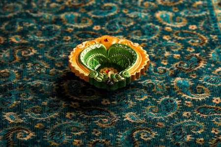 Indian Festival Diwali , oil lamp on dark backgroundの写真素材