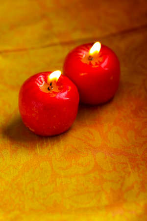 Indian festival Diwali , Glowing apple shape candleの写真素材