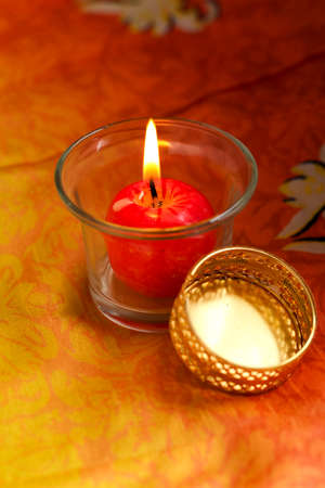 Indian festival Diwali , Glowing apple shape candleの写真素材