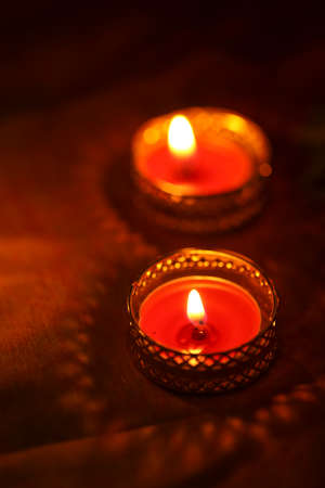 Indian festival diwali , candle on dark backgroundの写真素材