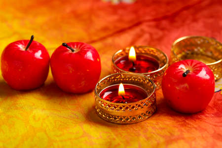 Indian festival diwali , candle on dark backgroundの写真素材