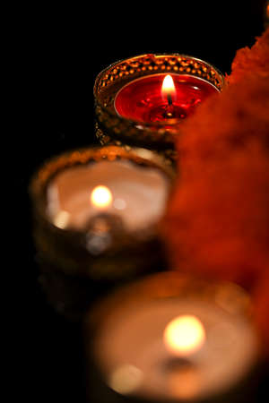 Indian Festival Diwali , oil lamp on dark backgroundの写真素材