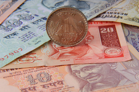 Indian currency notes and coin