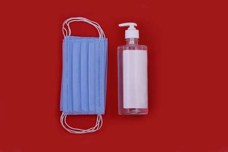 Coronavirus corona virus prevention travel surgical masks and hand sanitizer gel for hand hygiene spread protection.corona virus protection , Protection concept.の写真素材