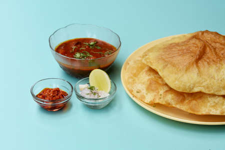 Indian dish spicy Chick Peas curry also known as Chole Bhatura and Chana Masala or Chole or...