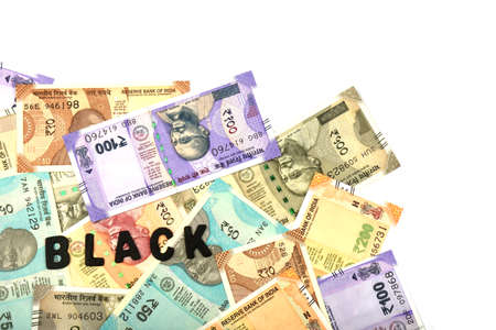 Black money concept,black alphabet on money background,Indian Currency, Rupee, Indian Rupee,Indian...