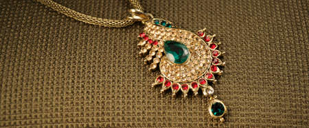 Diamond pendant with chain, Indian Traditional jewelryの写真素材