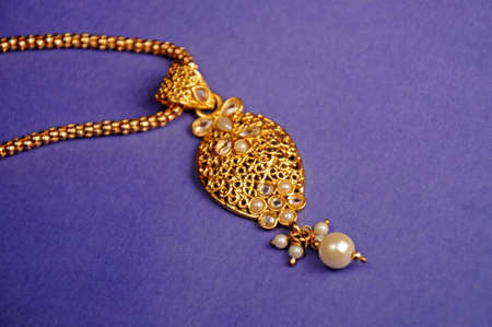 Gold and pearl pendant with chain, Indian Traditional jewelry