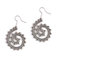 Beautiful Oriental Silver earrings jewelry (Indian, Arab, African, Egyptian), oxidised Silver earrings, Fashion Exotic Asian Accessoriesの写真素材
