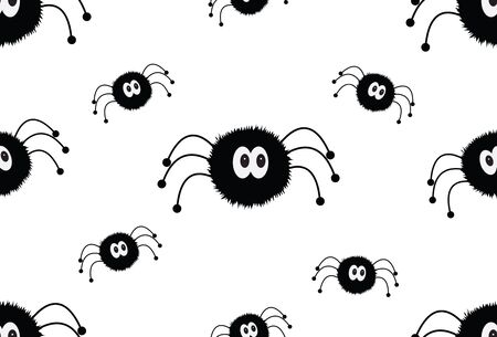 Seamless repeatable pattern with black spiders on white backgroundのイラスト素材