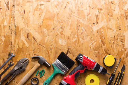 tools on wooden background