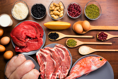 Different types of healthy uncooked proteinsの写真素材
