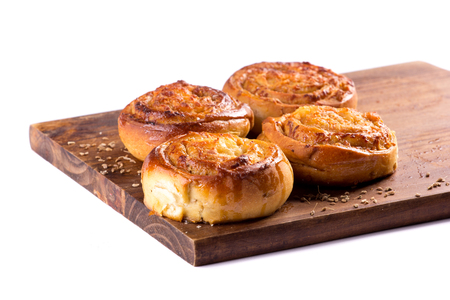 cinnamon rolls with cheese, Golfeados on white backgroundの写真素材