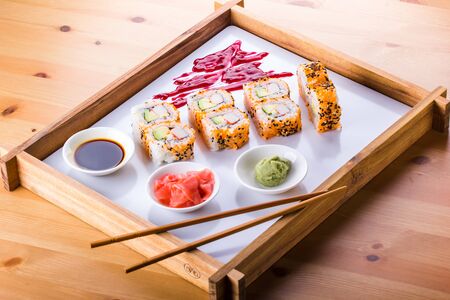 fresh sushi traditional japanese foodの写真素材