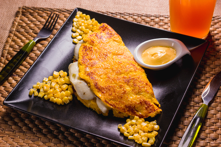 Cachapa, corn tortilla with cheese and butterの写真素材
