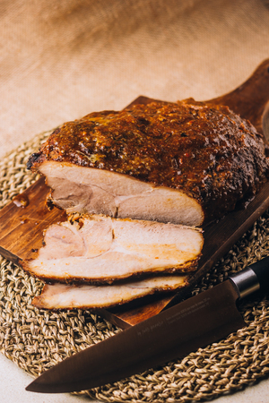 Piece of Christmas Pernil, roast porkの写真素材