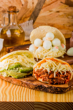 Various types of arepas with different fillings, Latin American foodの写真素材