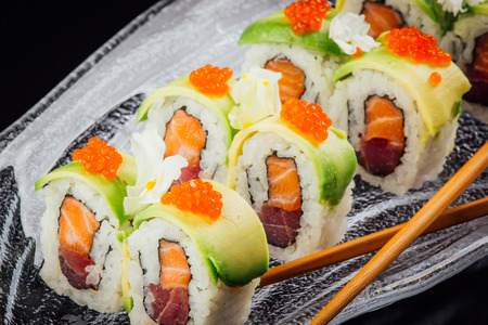 Sushi rolls ready to eat, japanese foodの写真素材