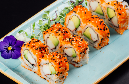 Sushi rolls ready to eat, japanese foodの写真素材